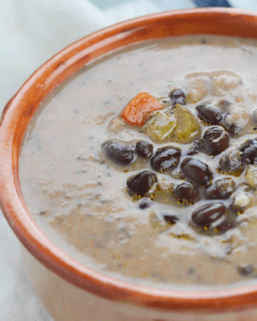 A Cuban black bean bowl of soup.