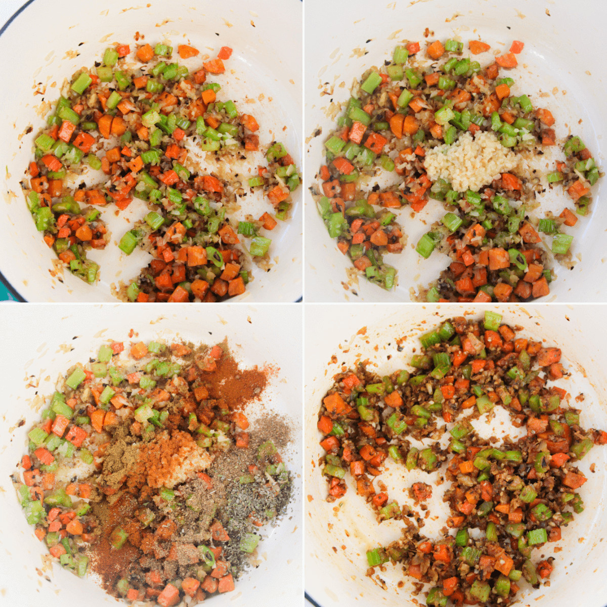 A series of photos showing the process of making Cuban Black Bean Soup.