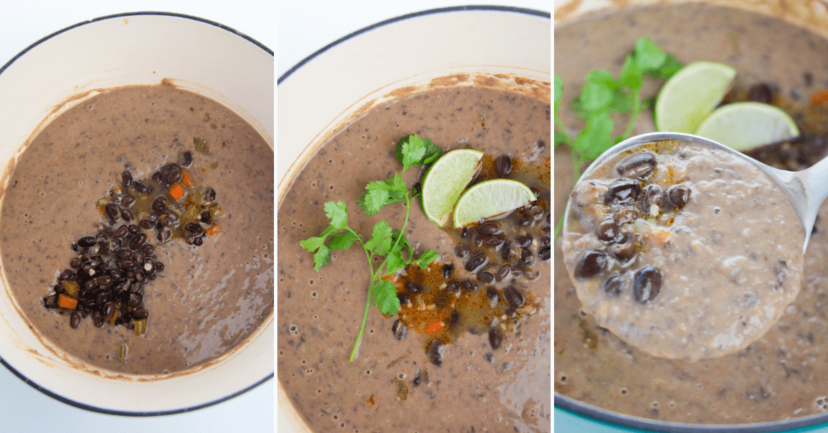 Pictures of finishing the Cuban Black Bean Soup.