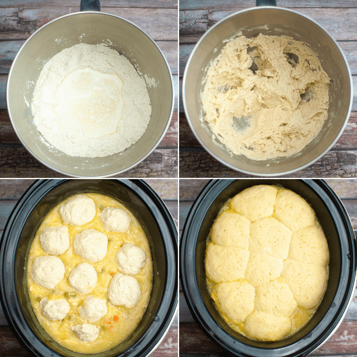 A collage of Easy Crock Pot Chicken and Dumplings.