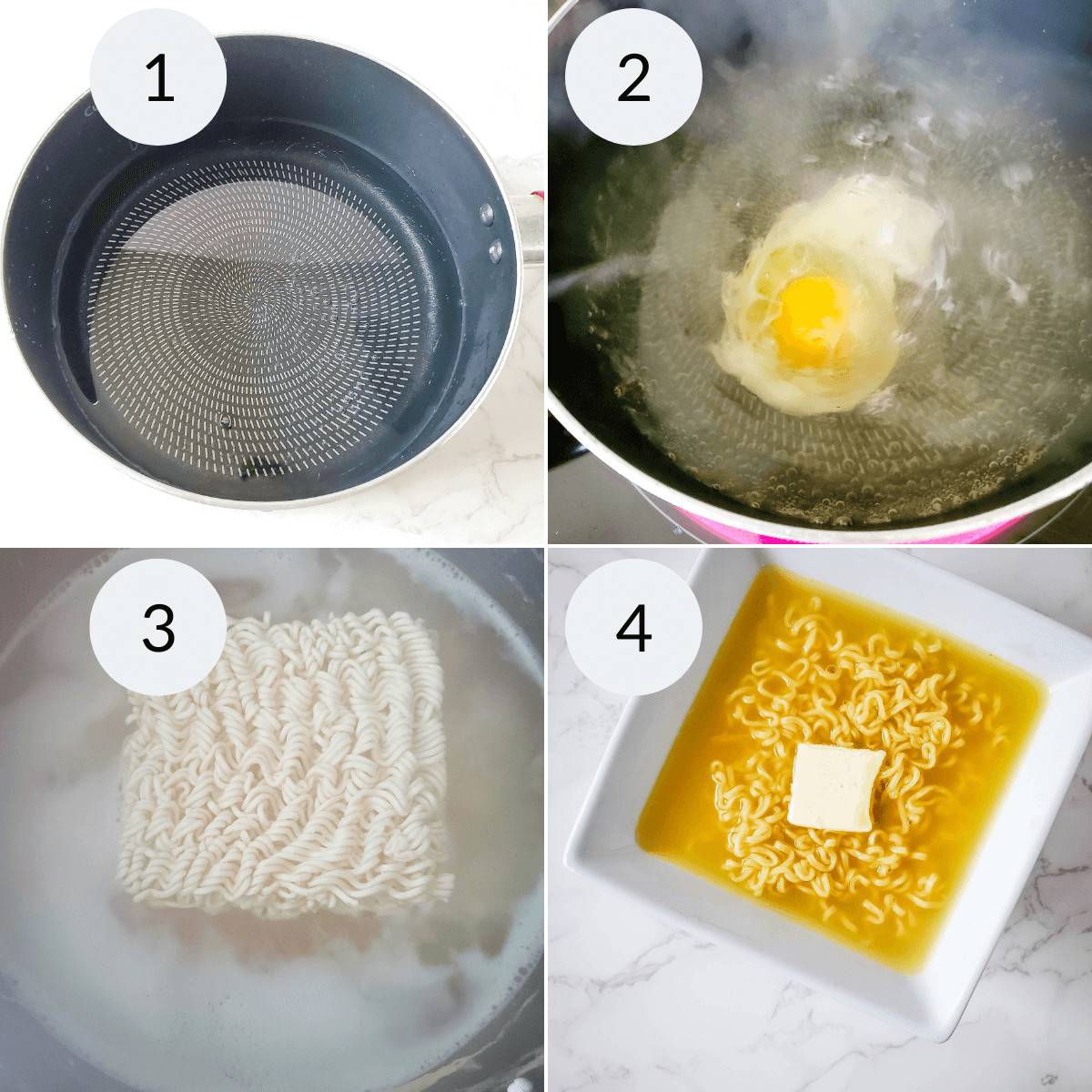 Pictures demonstrating the process of making noodles.