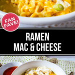 A delicious fusion of ramen and cheese in a bowl.