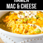 A bowl of ramen soup with cheese.