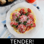 Tender ricotta meatballs served on a plate.