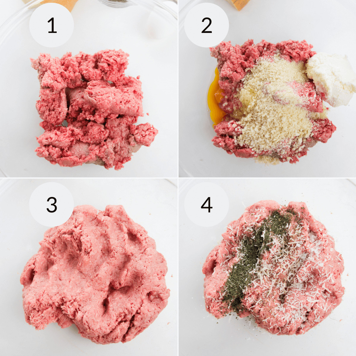A series of photos demonstrating how to prepare delicious ricotta meatballs.