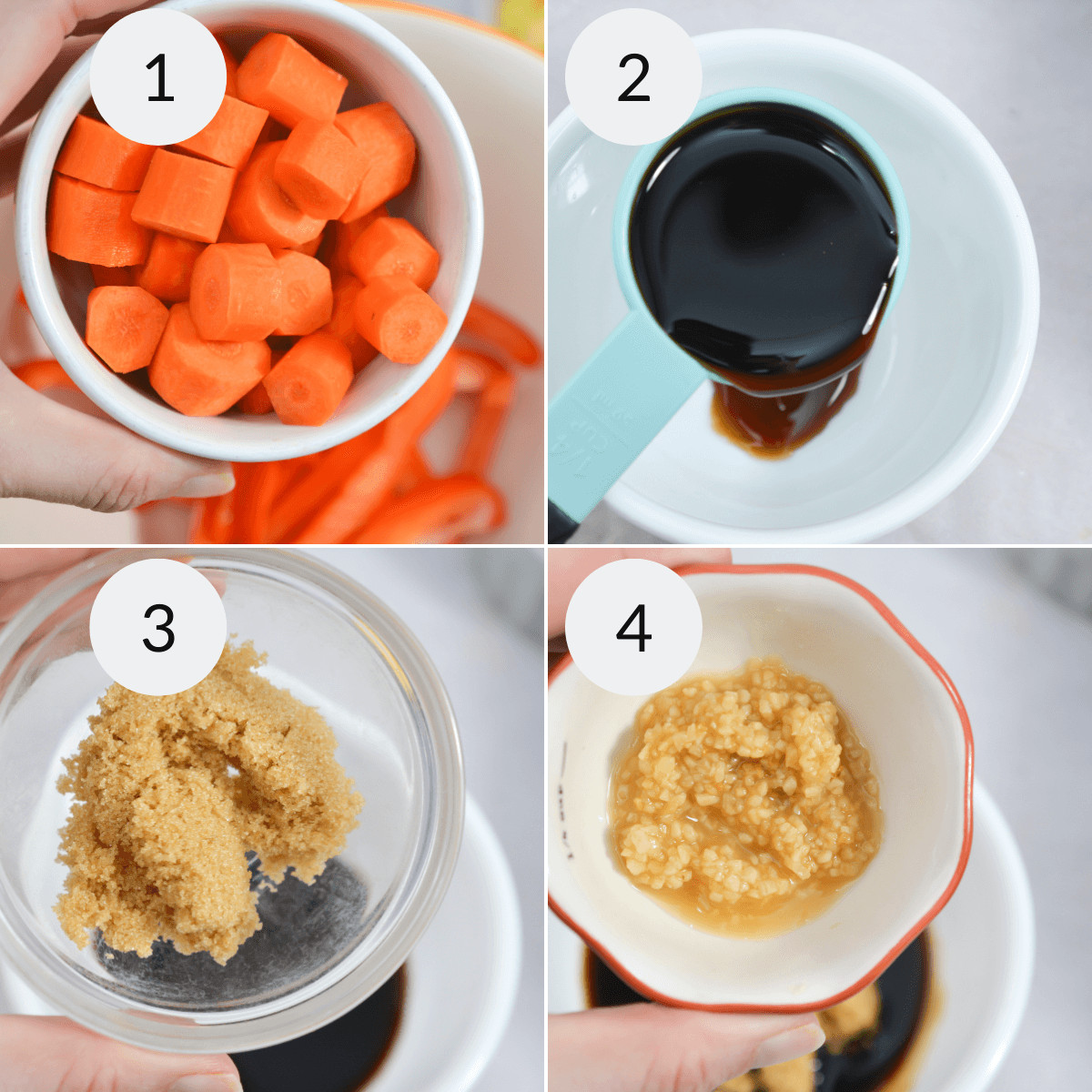 A series of photos showing how to make the sauce.