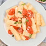 A white plate with the Italian dish on top.