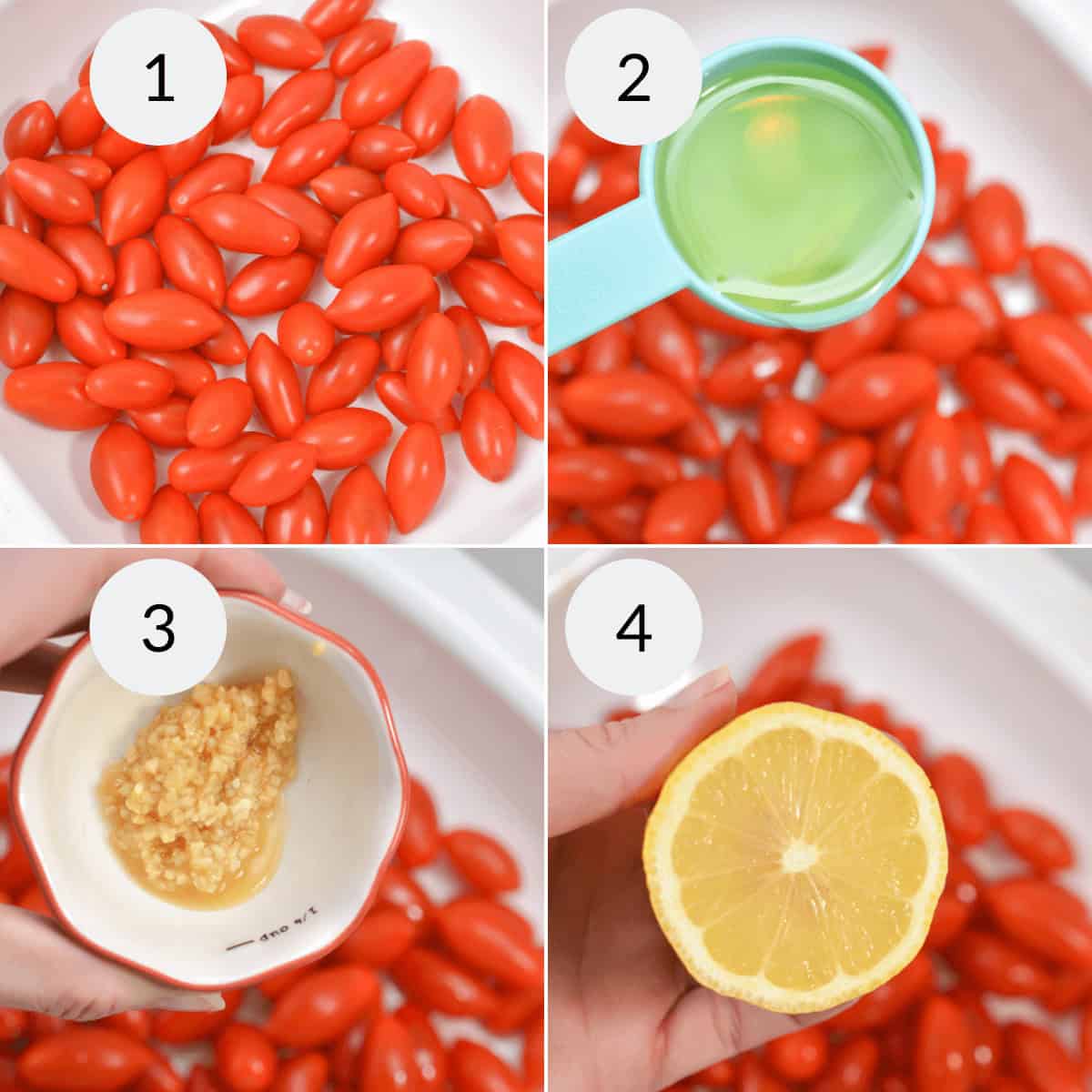 Preparing the tomatoes for roasting.