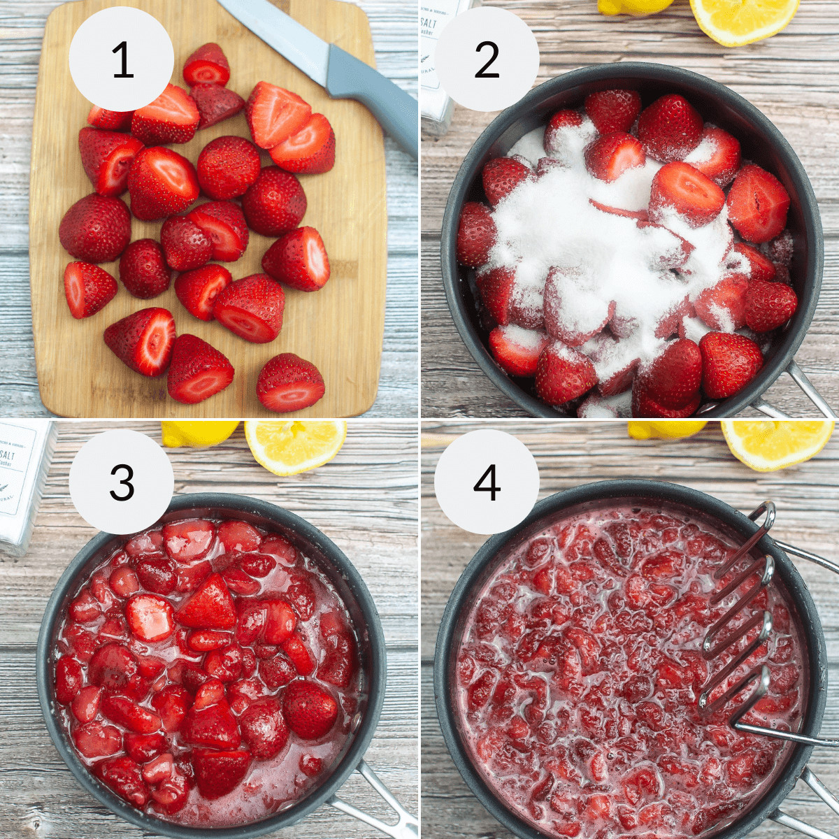 A series of photos showing how to make the jelly.