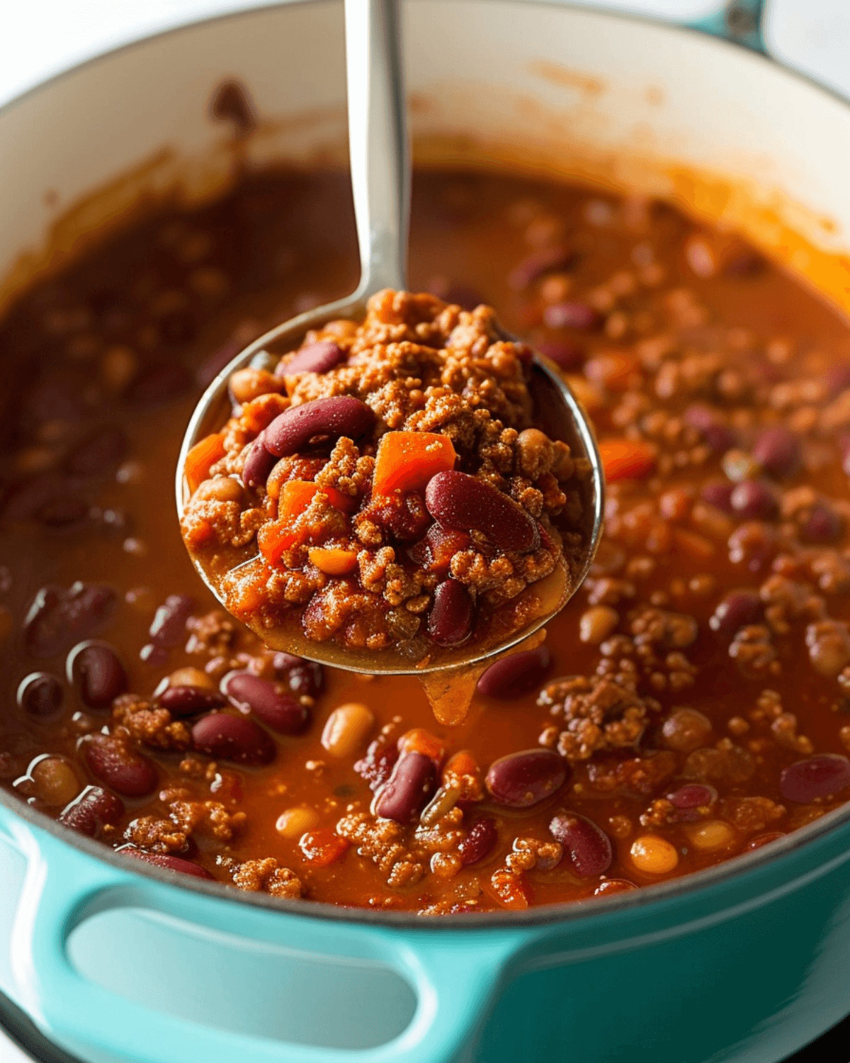 A pot of venison chili with beans.