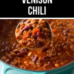 Venison chili simmering in a pot.