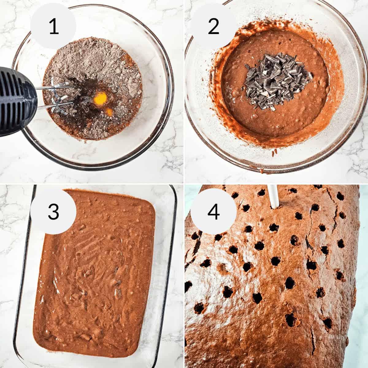 Poking the holes in the finished cake.