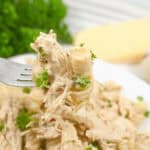 A fork full of the delicious dinner.