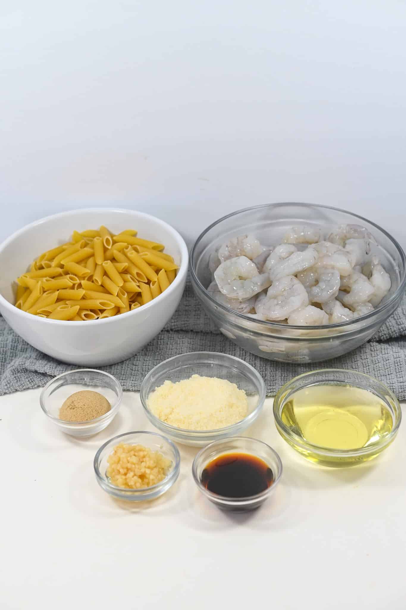 Dry pasta, shrimp, butter and cheese.