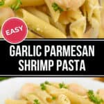 Two views of the finished seafood meal.