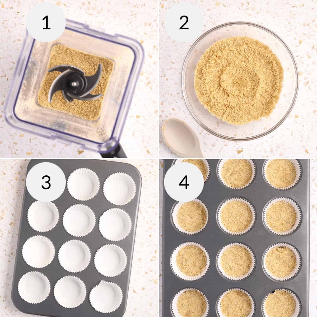 Forming the crusts into mini graham cracker crusts.