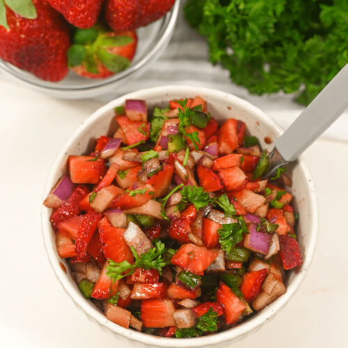 A top shot of the strawberry salsa.