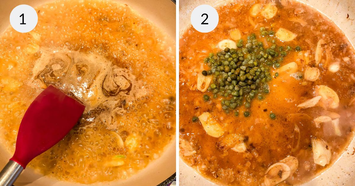 Step by step instructions for making lemon piccata sauce. 