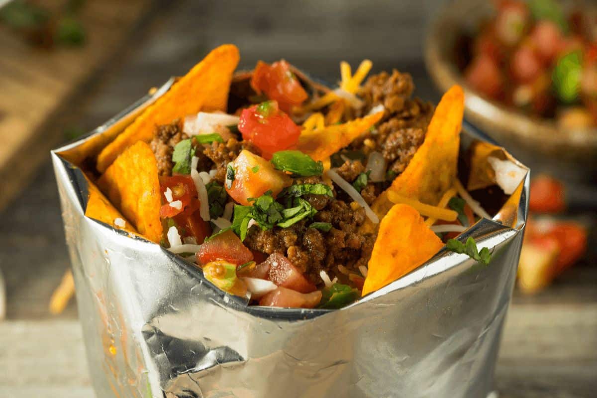 Walking tacos in Doritos chip bag.