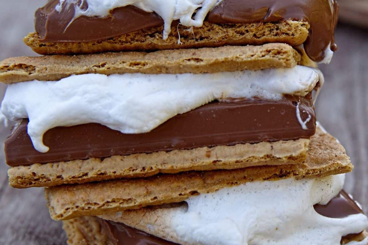 Stack of grilled smores. 