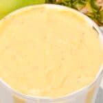 A close up on the mango pineapple smoothie.