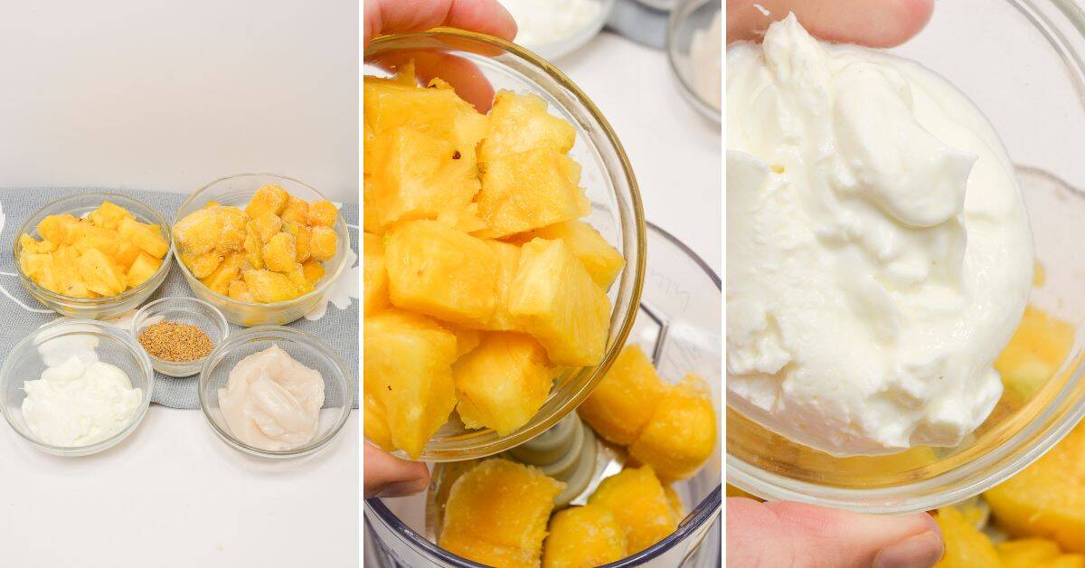 Mixing the ingredients in a blend to make the fruity drink.