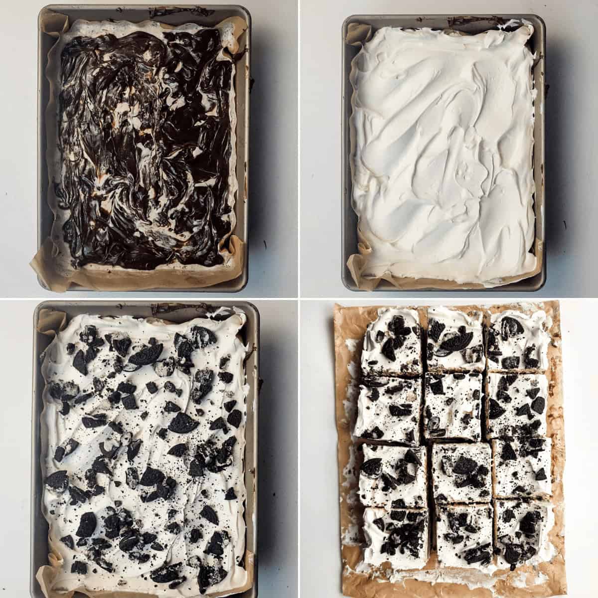 Finishing decorating the oreo cake.