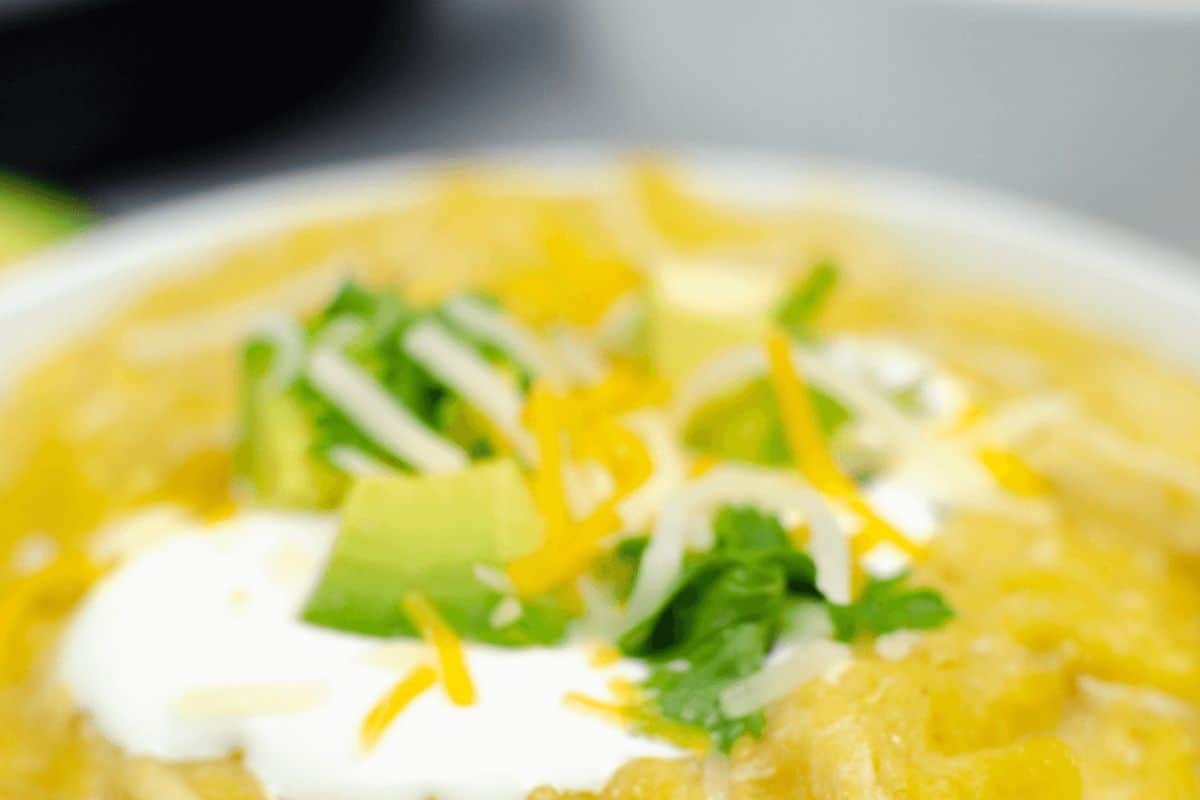 Close-up of instant pot chicken enchiladas. 