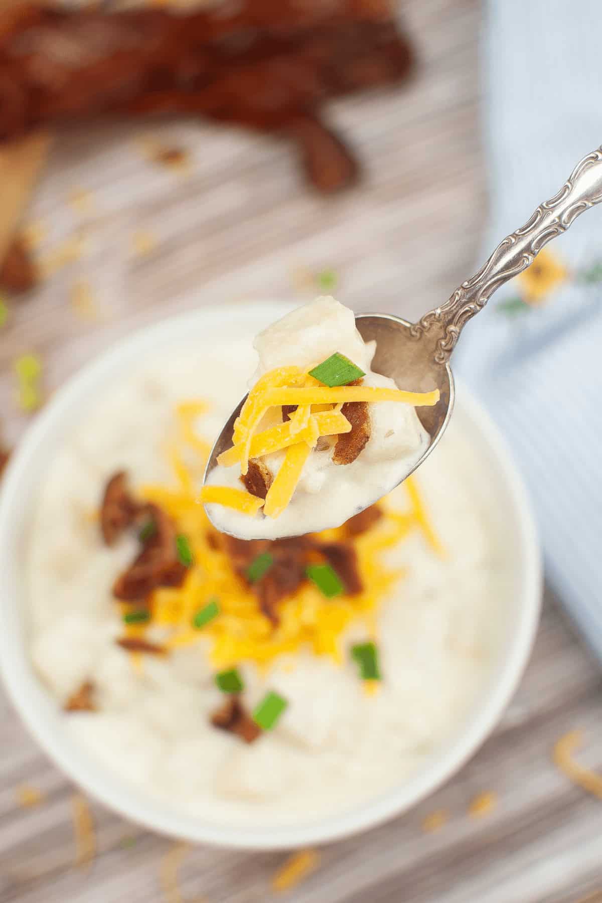 A spoonful of the creamy final product.