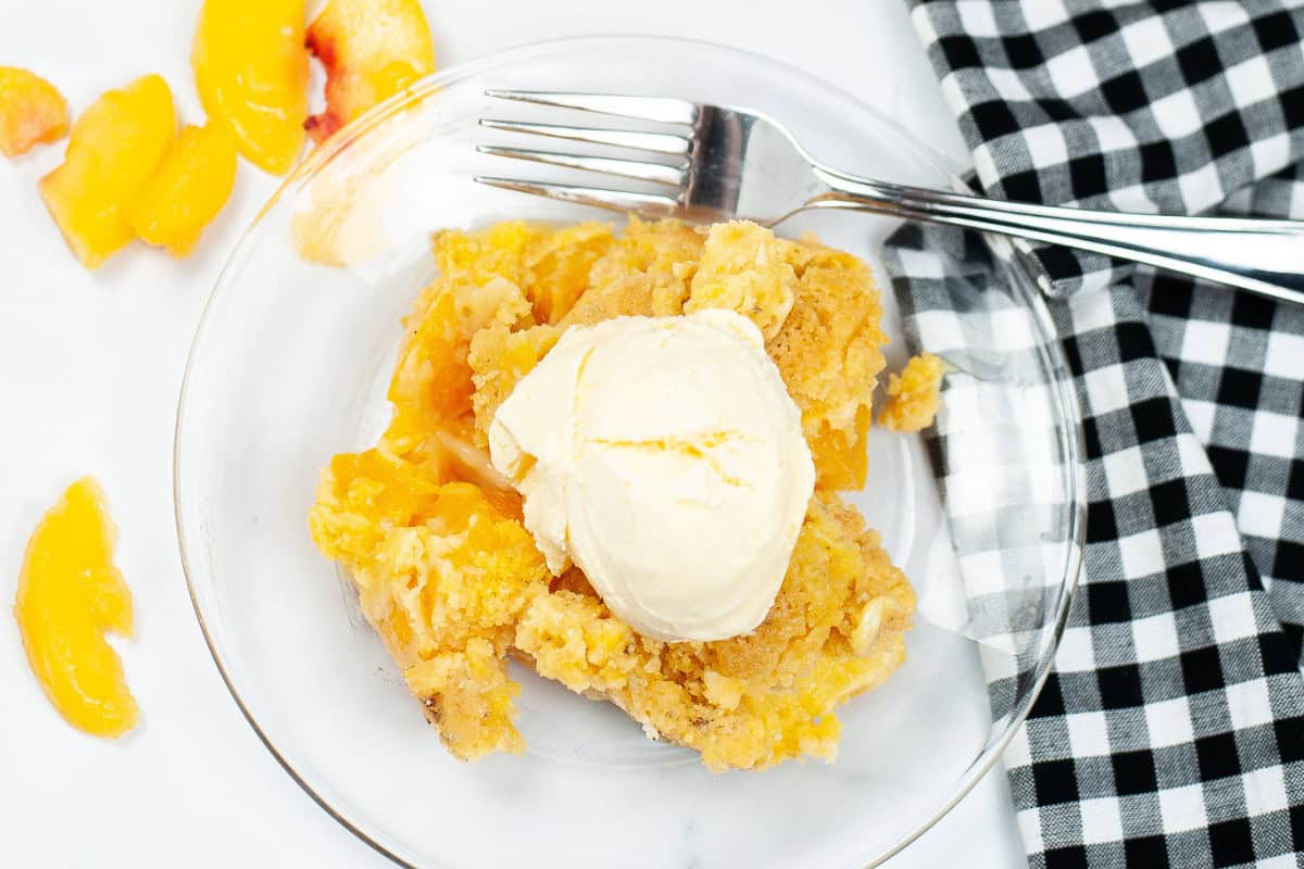 Instant Pot Peach Cobbler with a buttery topping.
