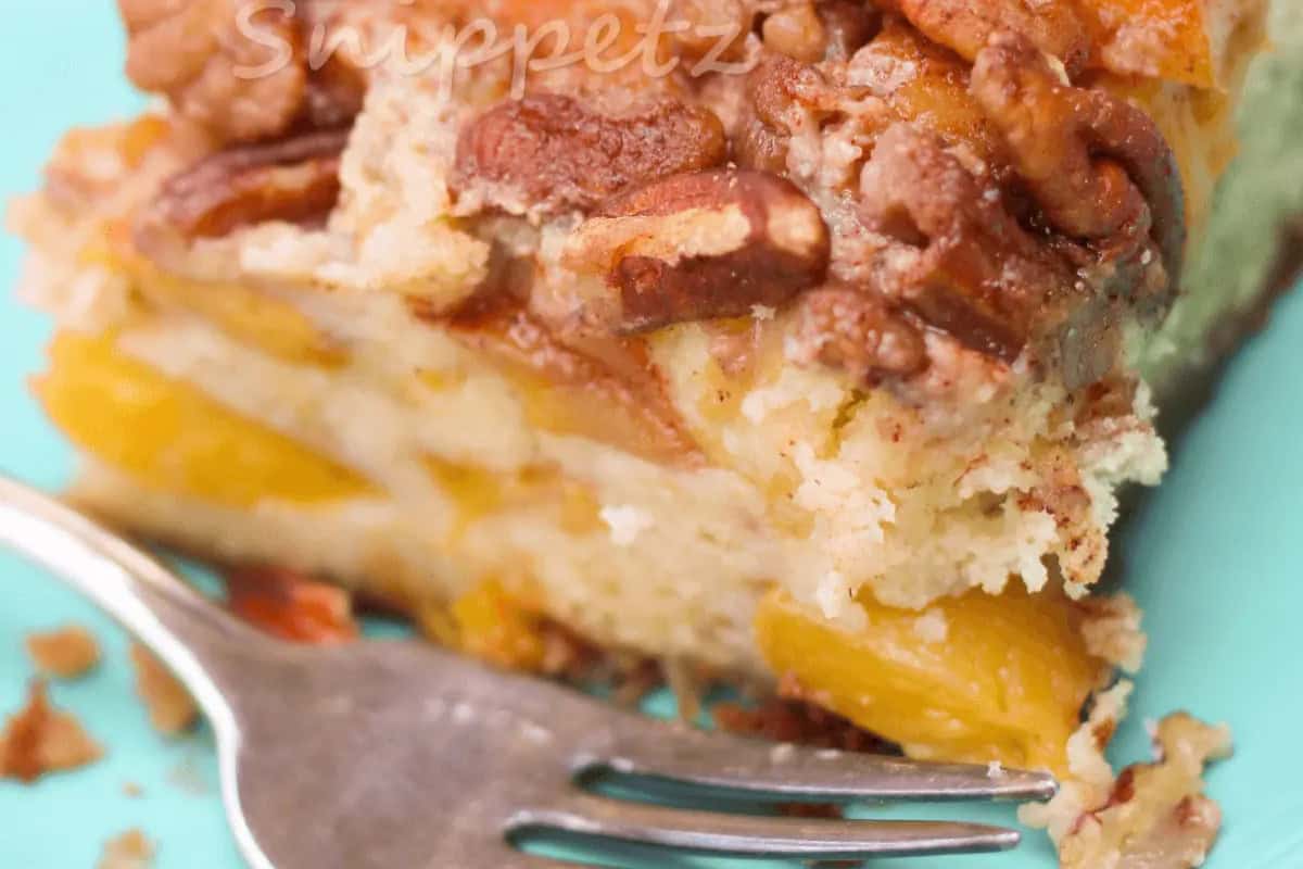 Delicious peach coffee cake that is bursting with flavor.