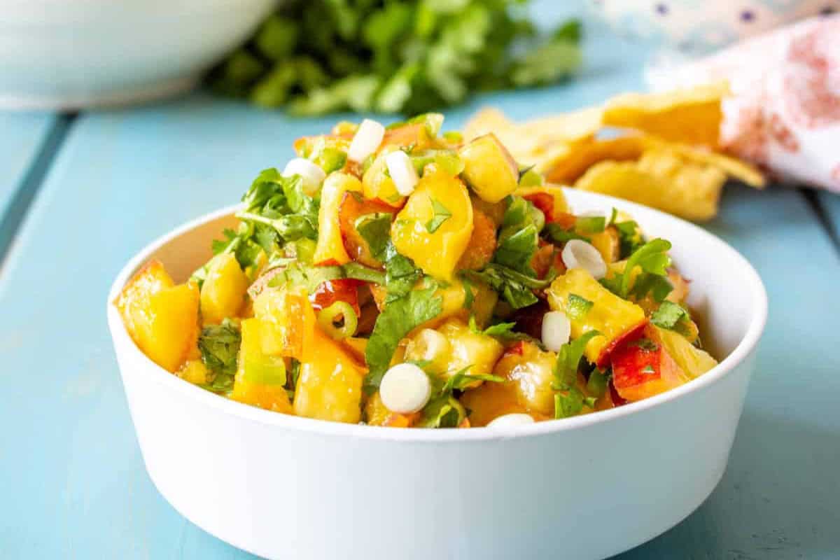 A beautiful peach salsa salad.
