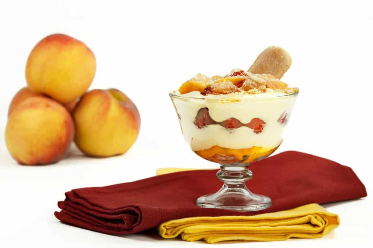 A gorgeous peach and raspberry tiramisu treat.