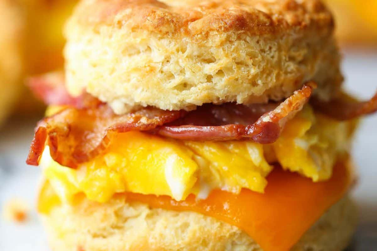 A closeup of a make ahead breakfast sandwich.
