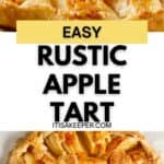 Golden Rustic Apple Tart tarts with sliced apples arranged in a circular pattern and flaky crust, shown from above on a baking tray.