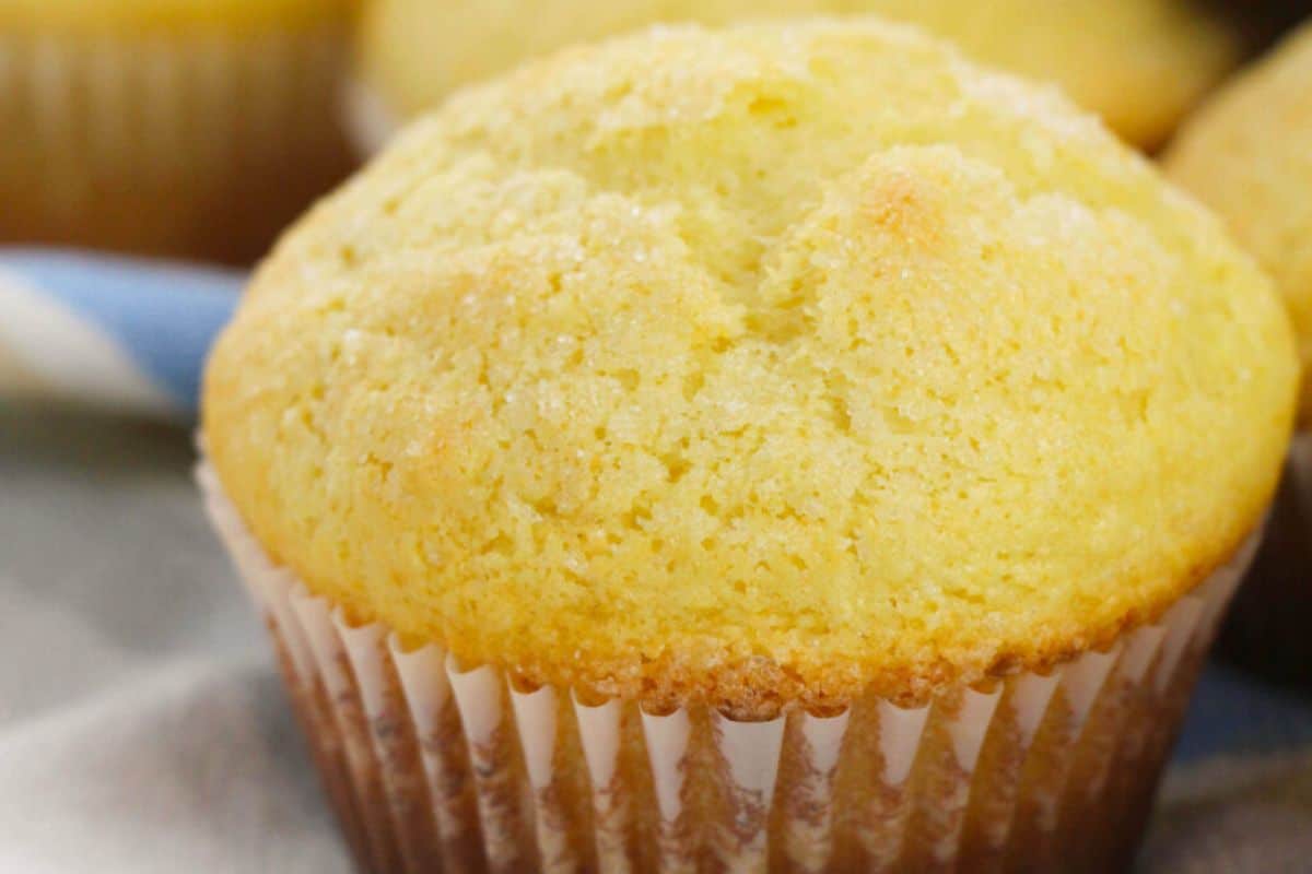 A close-up lemon ricotta muffins.