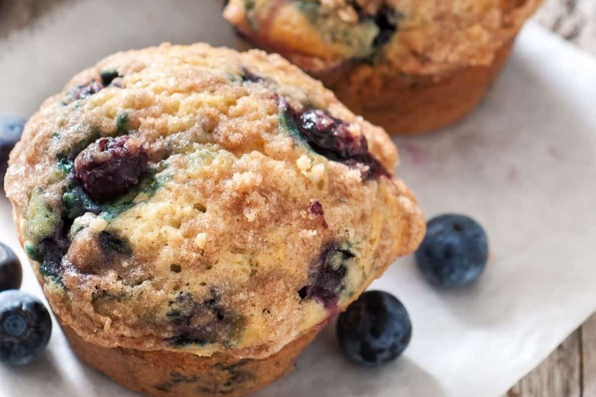 Close-up of an old fashioned blueberry muffins.