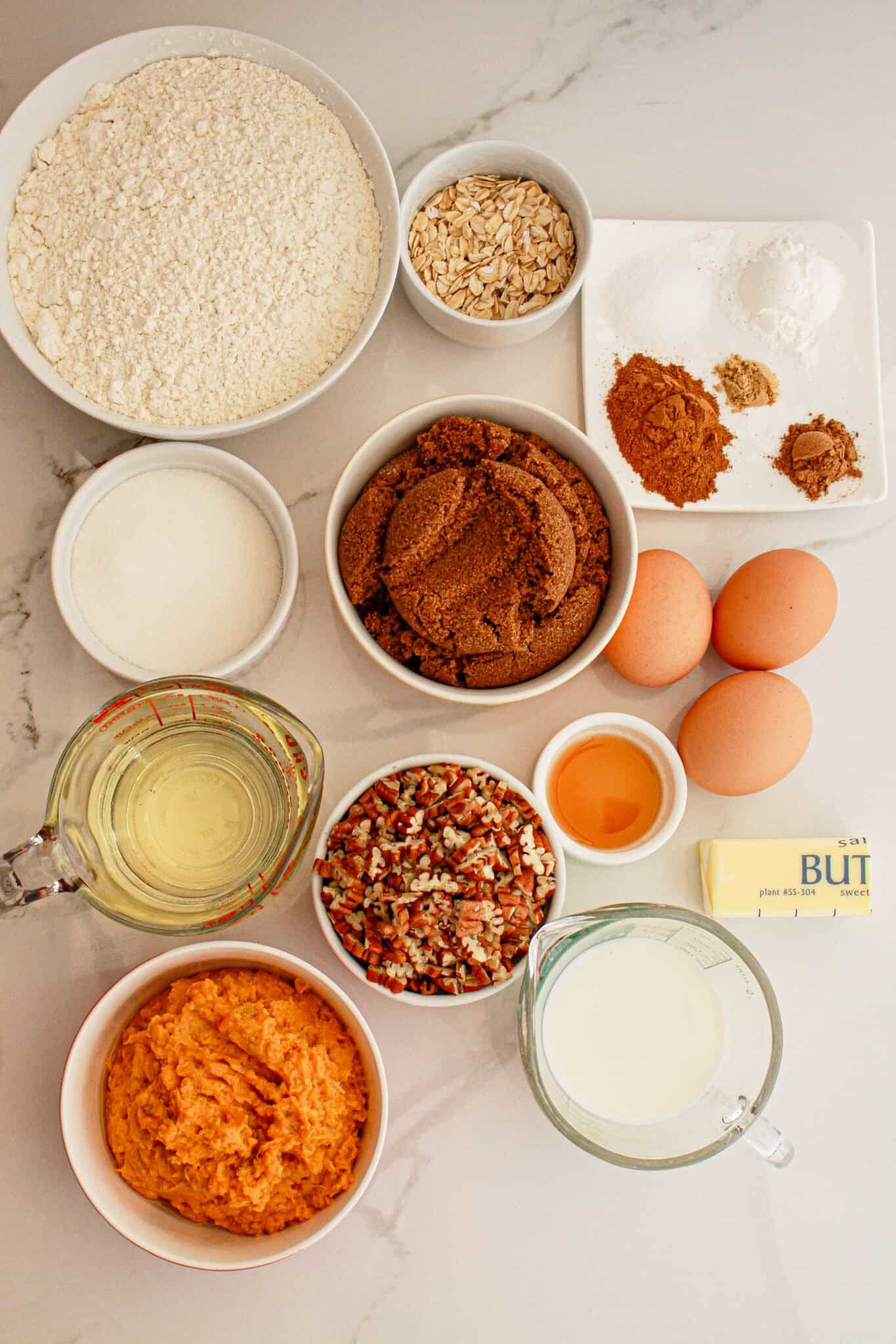Ingredients for making sweet potato muffins