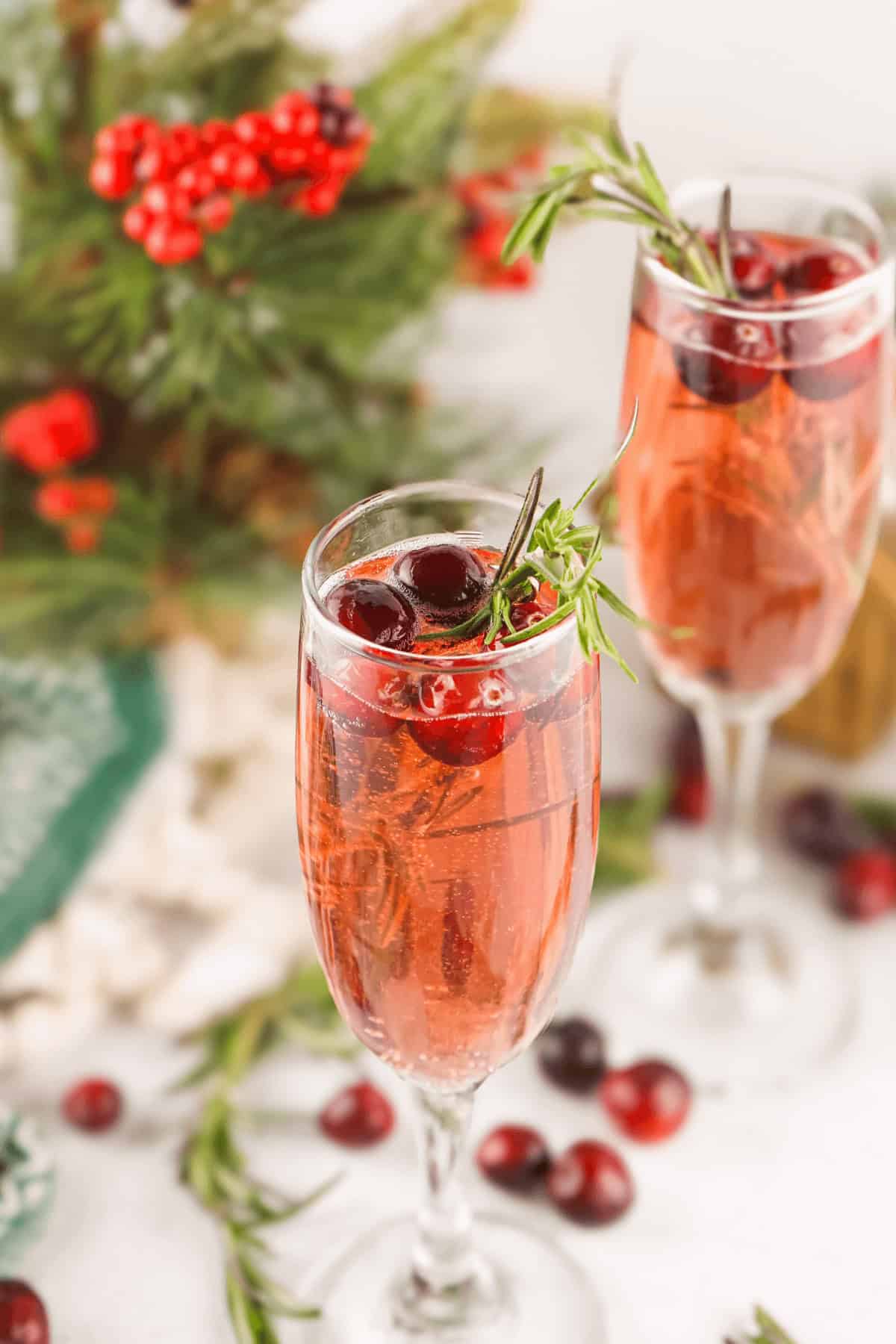 Two glasses of the festiave cocktail.