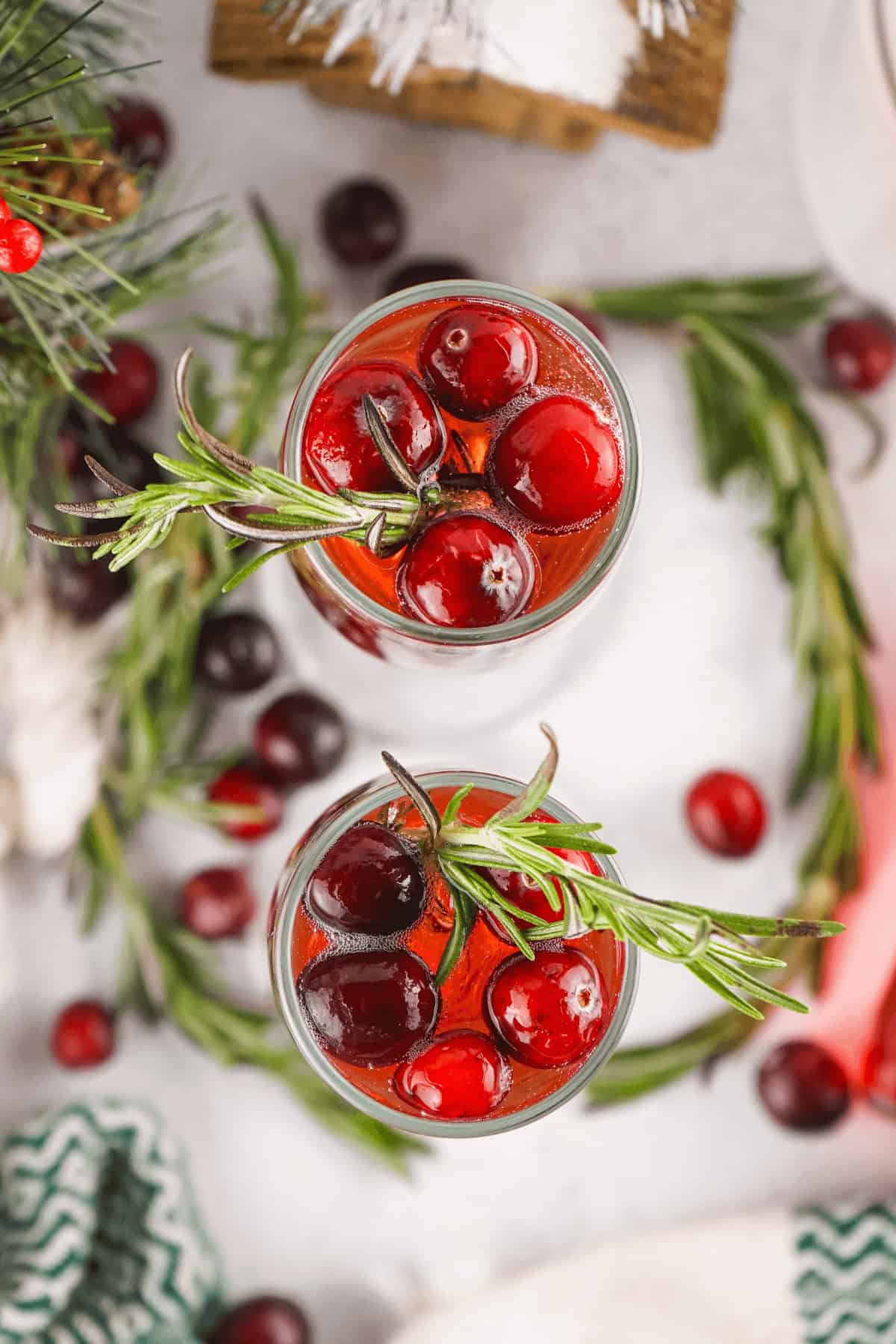 A top shot of the finished c cranberry mimosas cocktail.