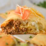 Close-up of a slice of flavorful dinner.