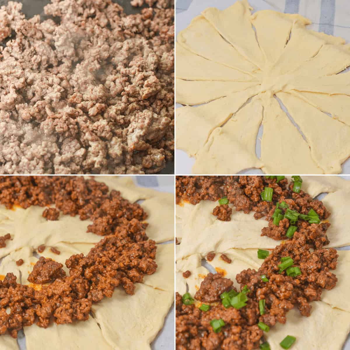 Laying out the pastry and applying the filling.