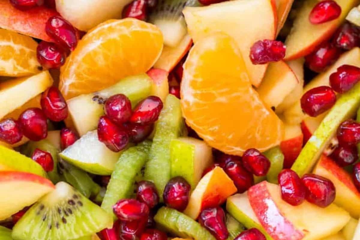 Close-up of the winter fruit salad.