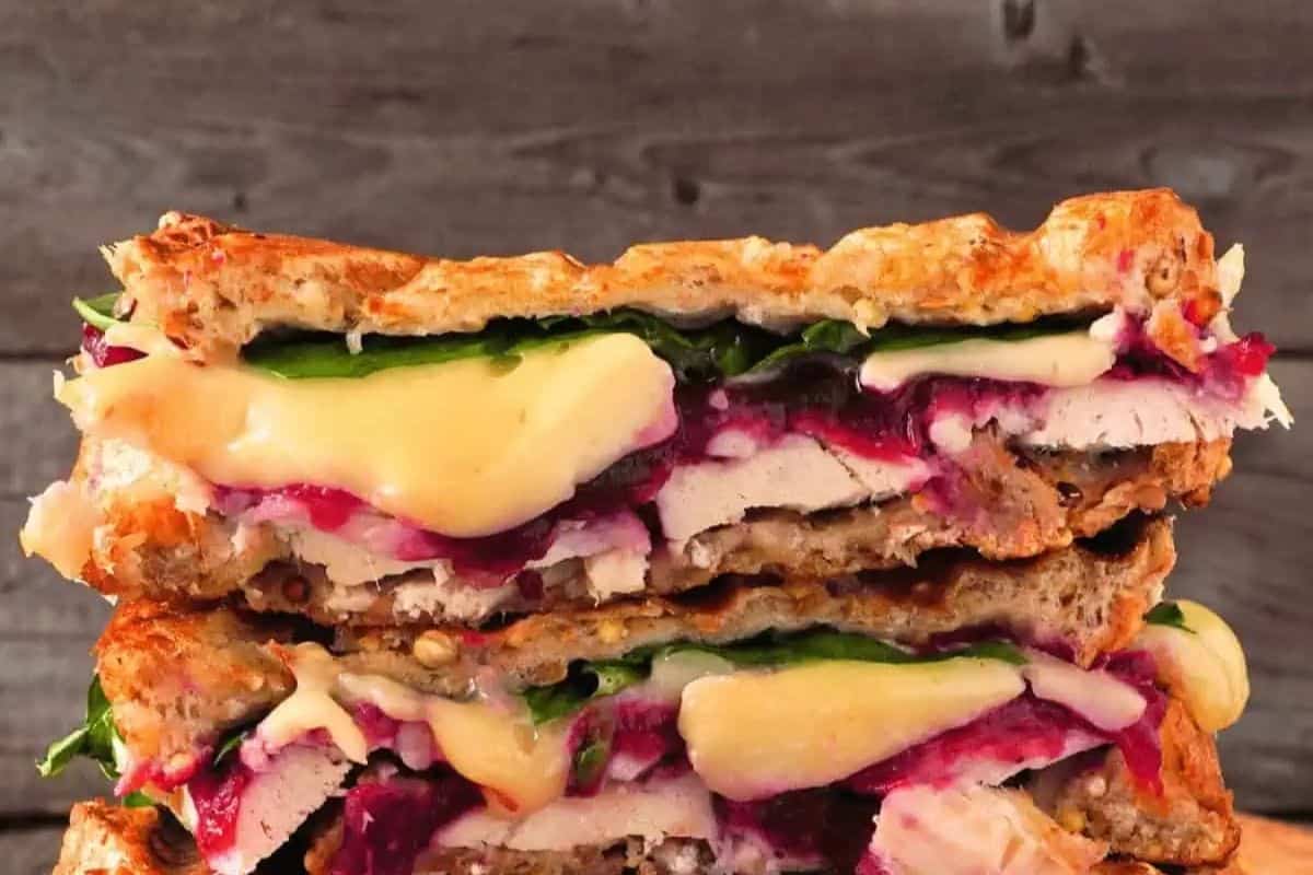 This is a close up of a Leftover Turkey Panini. 