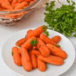 A white plate of the tender side dish.