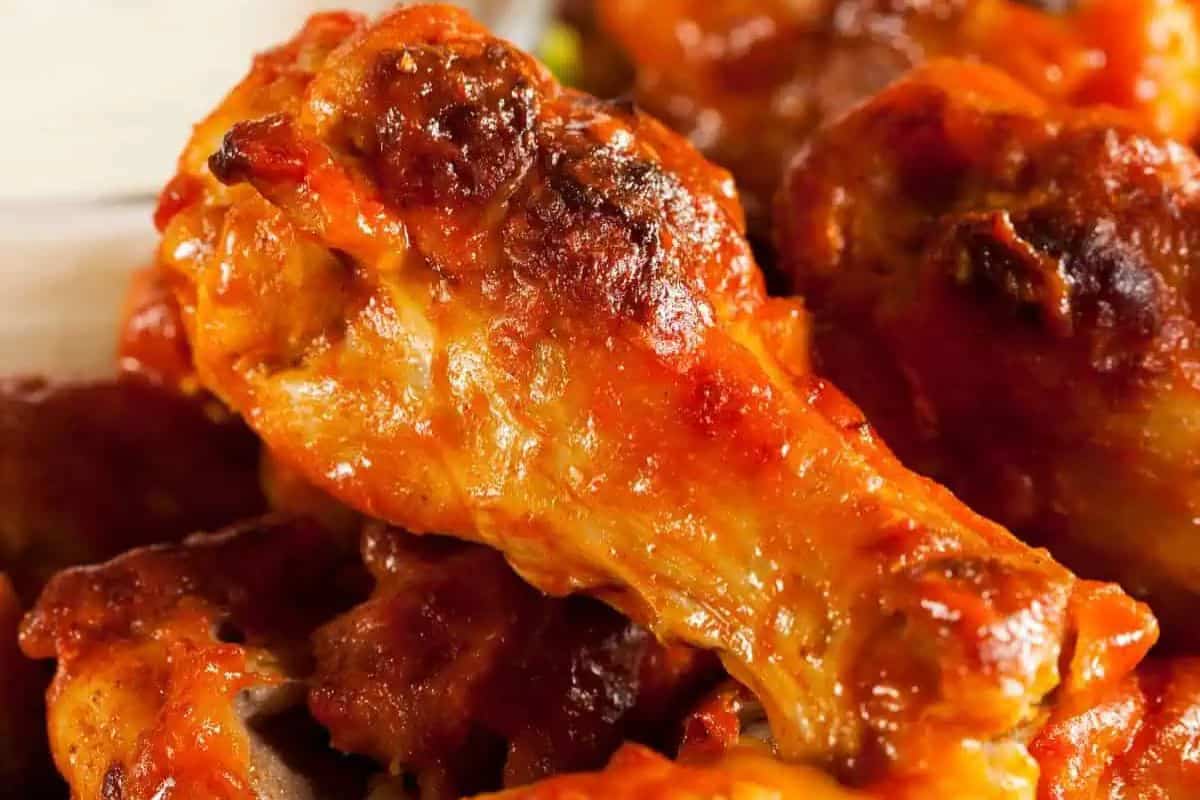 Close-up of honey barbecue wings.