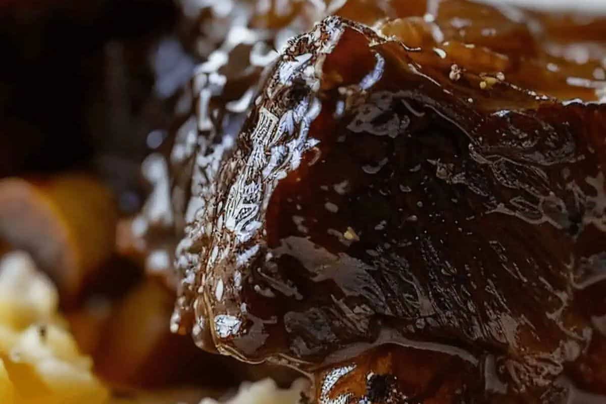 Close-up of slow-cooker beef short ribs.
