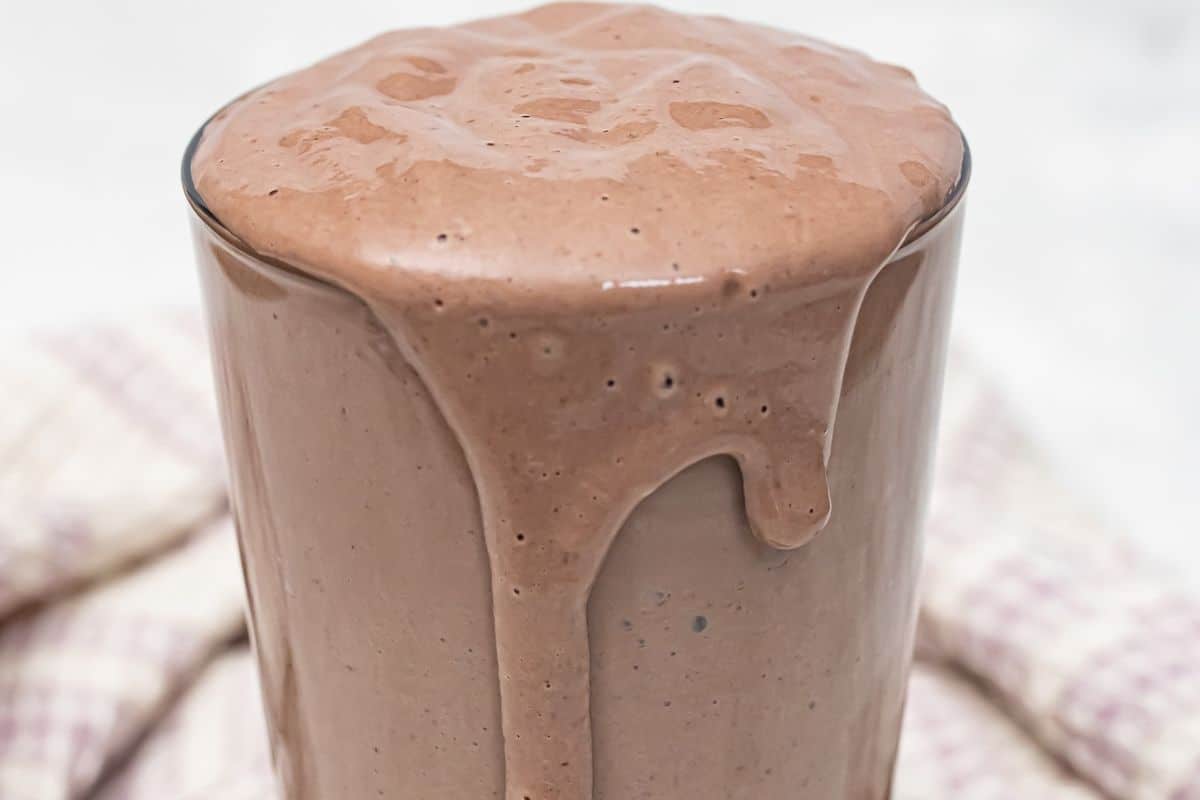 A chocolate peanut butter and tofu smoothie.