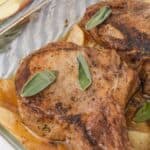 The finished pork chops and apples and onions.