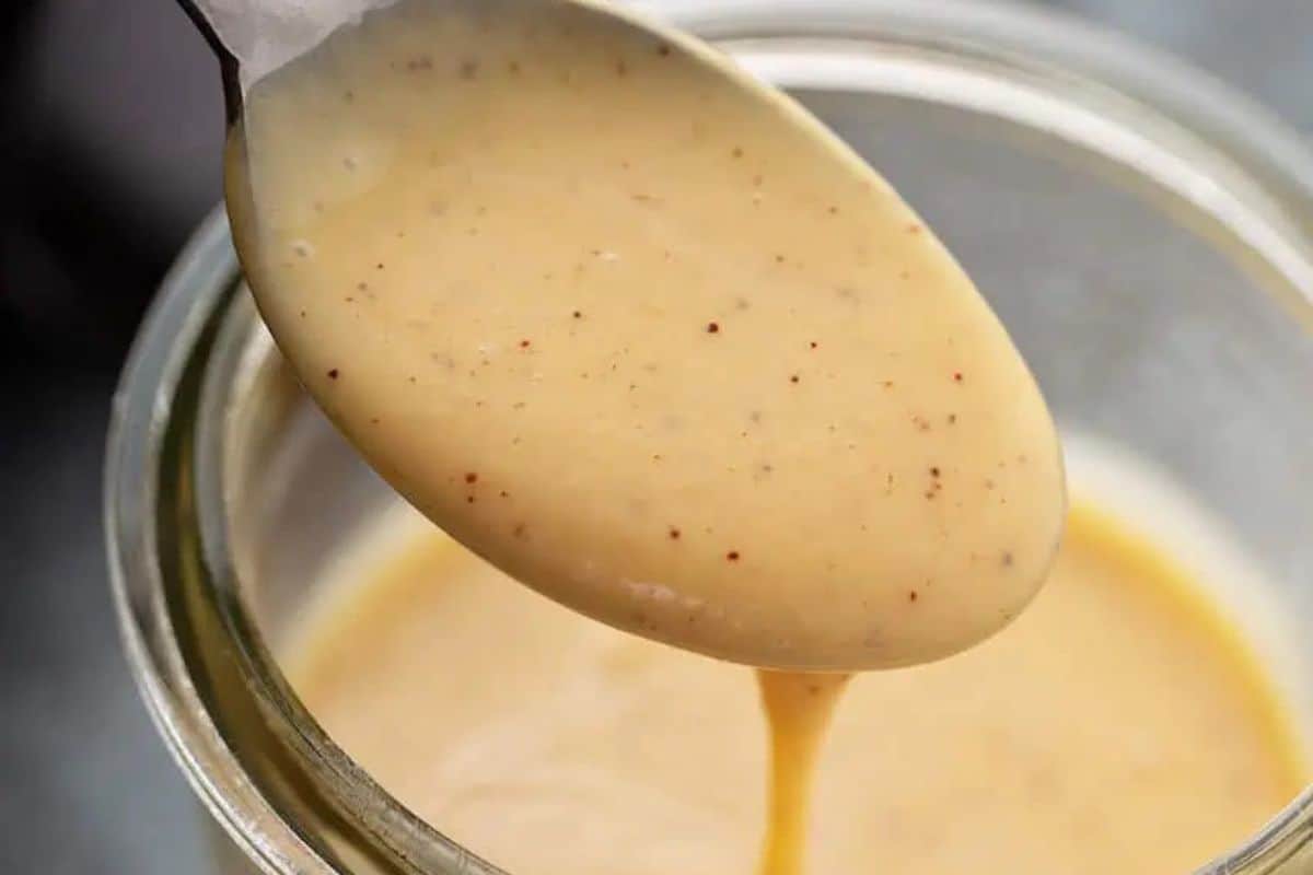 Creamy Buffalo Honey Mustard Dipping Sauce, likely a blend of honey mustard and Buffalo sauce.